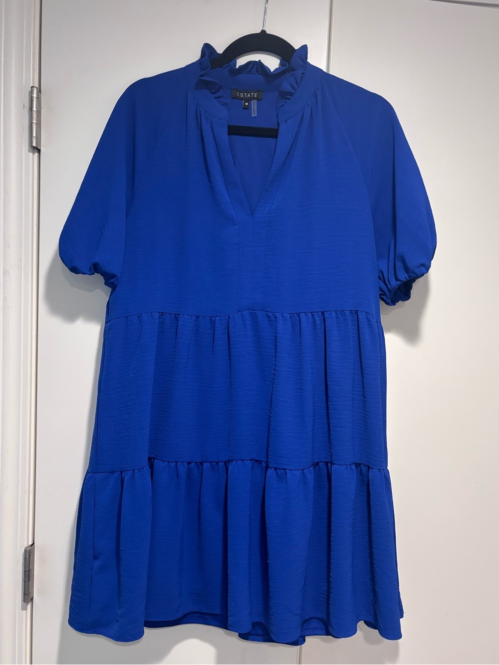 NEW 1. State Women's Royal Blue Ruffle Neck Tiered mini dress